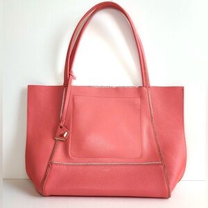Botkier SoHo Oversized Pebbled Leather Tote Large Coral Pink Silver‎ Zipper Trim